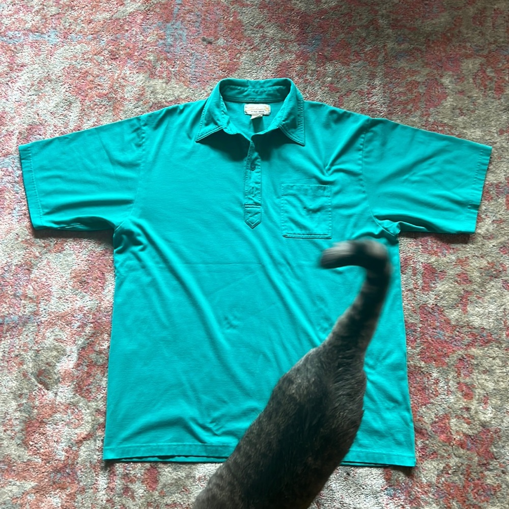 Vintage Mens - Sahara - Button up T-Shirt w/ Breast Pocket - Teal/Blue/Sea Green